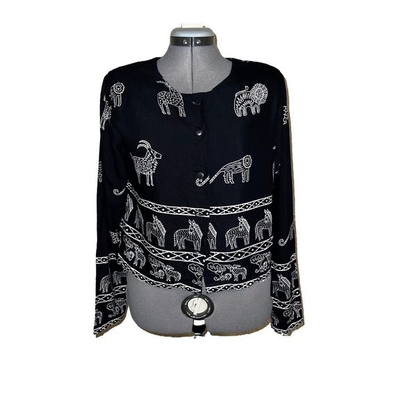 VINTAGE Adini Women's Skirt Set Animal Habitat Print Black Size S (NEW) - Picture 4 of 12